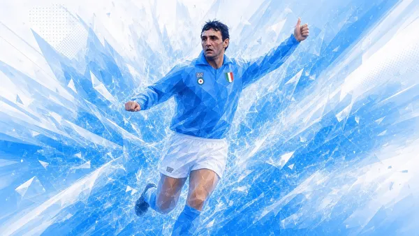 giocatore anni '80 che esulta, maglia azzurra e scudetto (04/09)